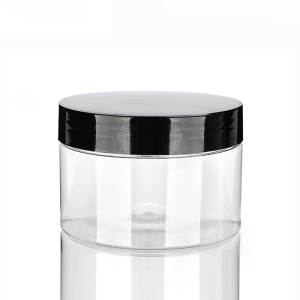 Empty 200ml 250ml 500ml cosmetic plastic cream jars, PET cream containers in clear/blue with black lid