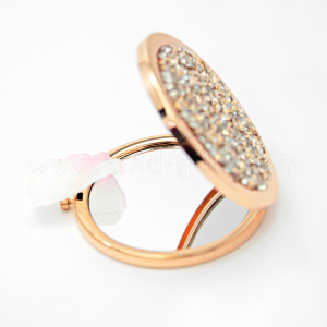 Factory price bling rhinestone cosmetic mirror foldable double side mirror compact