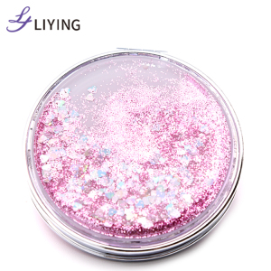 Free sample glitter liquid custom logo round gold portable small cute compact pocket mirror