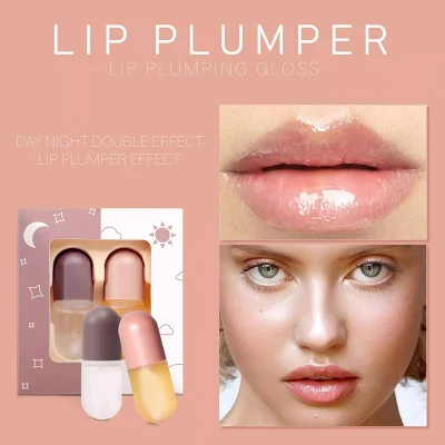 Lip Plumping Gloss Suit Private Label Moisturizing Clear Liquid Glossy Glitter Lip Enhancer Capsules Lip Plumper Gloss Oil Set