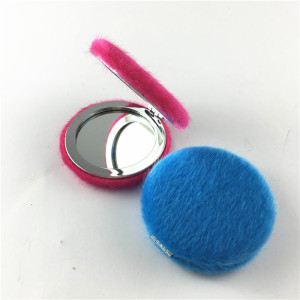 New Make up Pu Leather Pom Pom Compact Pocket Mirrors