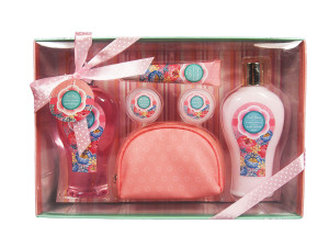OEM/ ODM classical bathroom gift set with shower gel body lotion bath bombs in a wire basket