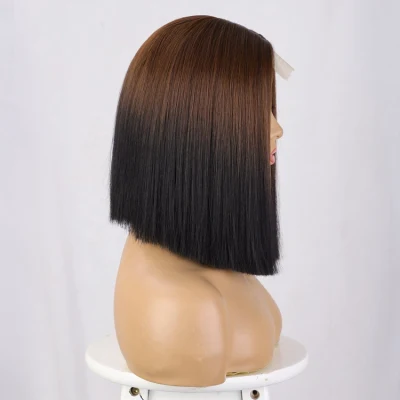 Ombre Brown Short Straight Bob U Part Synthetic Hair Wig
