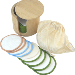 Organic reusable bamboo cotton round 16 Pack Reusable Bamboo Cotton Makeup Remover Pads with Washable Laundry Bag,bamboo Holder