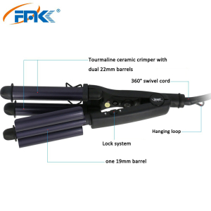 Private label  Professional hair styling tools 3 Barrels Triple Tourmaline Ceramic Hair Curler Hair Waver Curling Iron