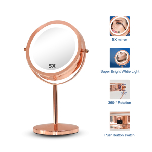 Tabletop Decor Led Vanity Mirror Lamps Antique Gold Stand Desk Makeup Cosmetic Mirror With Light