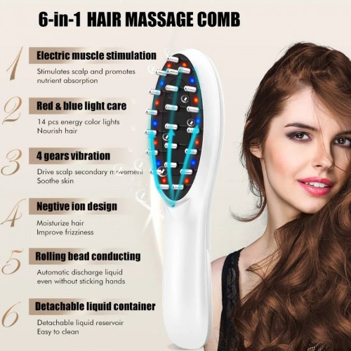 EMS Electric Massage Comb Vibration LED Red Light Therapy Scalp Brush Hair Growth Anti-Hair Loss Hair Care Device