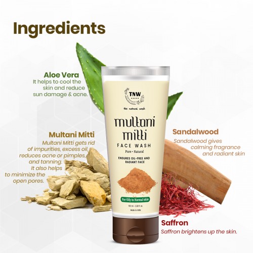 TNW-The Natural Wash Multani Mitti Face Wash for Oily Skin | Removes Pigmentation, Controls Acne & Excess Oil | Paraben-Free