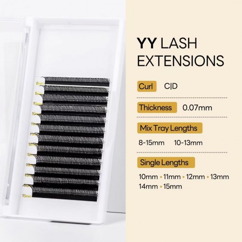 New Arrival YY Lashes  Mixed Length 8-15mm Thickness 0.07 mm Curl C Korean PBT Fiber