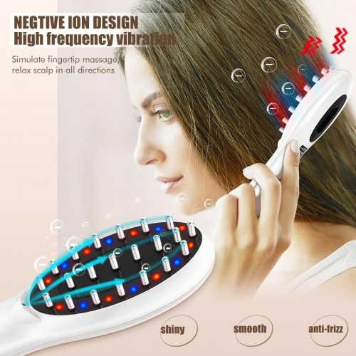 EMS Electric Massage Comb Vibration LED Red Light Therapy Scalp Brush Hair Growth Anti-Hair Loss Hair Care Device