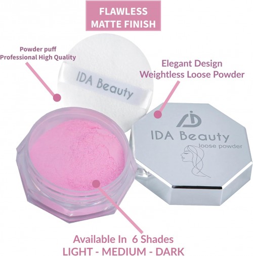 IDA Beauty Weightless Loose Setting Powder | Transparent Setting Powder Makeup for a Long-Lasting, Oil-Absorbing, Flawless Matte Finish (8g)