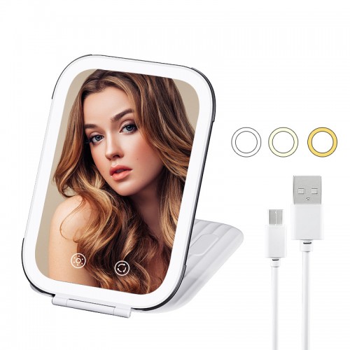 Portable Luggage Design Travel Folding Tabletop Rechargeable Vanity LED Makeup Mirror