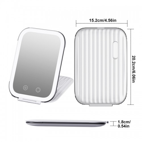 Portable Luggage Design Travel Folding Tabletop Rechargeable Vanity LED Makeup Mirror