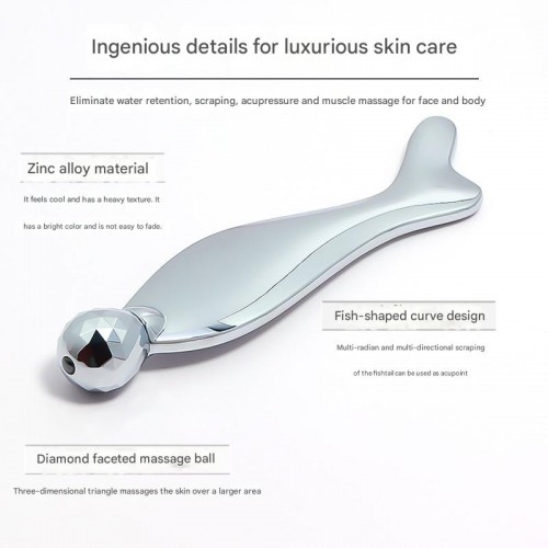 Ergonomic Design Fish Shape Multifunctional Mermaid Scraping Board 3D Roller Face Massager
