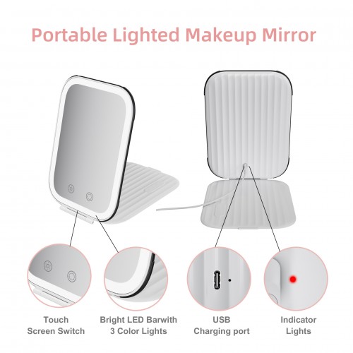Portable Luggage Design Travel Folding Tabletop Rechargeable Vanity LED Makeup Mirror