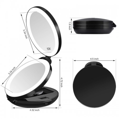 Upgraded Travel Portable Folding Rechargeable 1X/10X Magnifying LED-illuminated Makeup Mirror