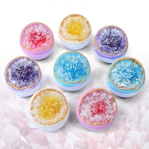 2021 Luxury wholesale manufacturers bath sea salt colorful fizzy organic cbd shimmer crystal geode bath bomb