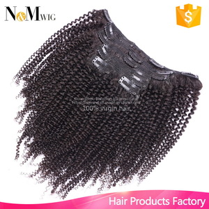  Indian Virgin Hair Afro Kinky Curly Clip In Hair Extension,7Pcs/set,12-30 Inches in Stock,120G Hair Clip Making Machine