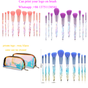 Best selling pravite label 10pcs crystal handle brush set professional beauty cosmetics make up brush tools