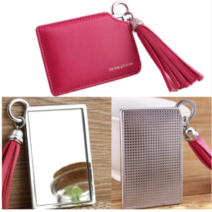 Custom Private label Lovely Square Pu cosmetic mirror Portable makeup mirror with Tassels Case