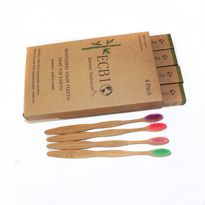 Family 4 pack 100% organic bamboo toothbrush with private label