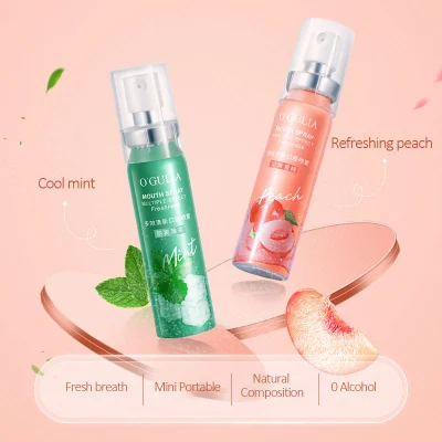 Private Label Oral Care Portable Mouth Refreshing Breath Freshener Spray Oral Remove Bad Alcohol-Free Breath Peach Mint Mouth Spray