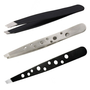 Professional Stainless Steel Hollow Style Eyebrow Tweezers Slant Tip Sharping