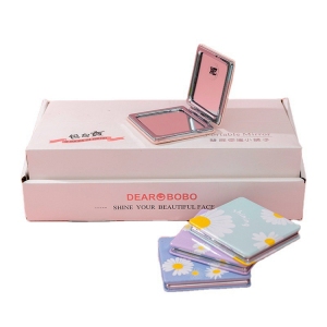 square double side pink hand held small pocket  portable custom logo mirror makeup