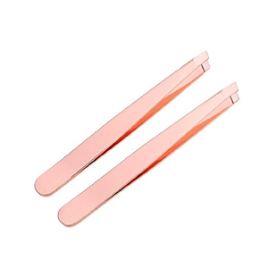 Stainless Steel Eyebrow Tweezers Eyelash Curler Clip Rose Gold Slanted Tip Volume Tweezers