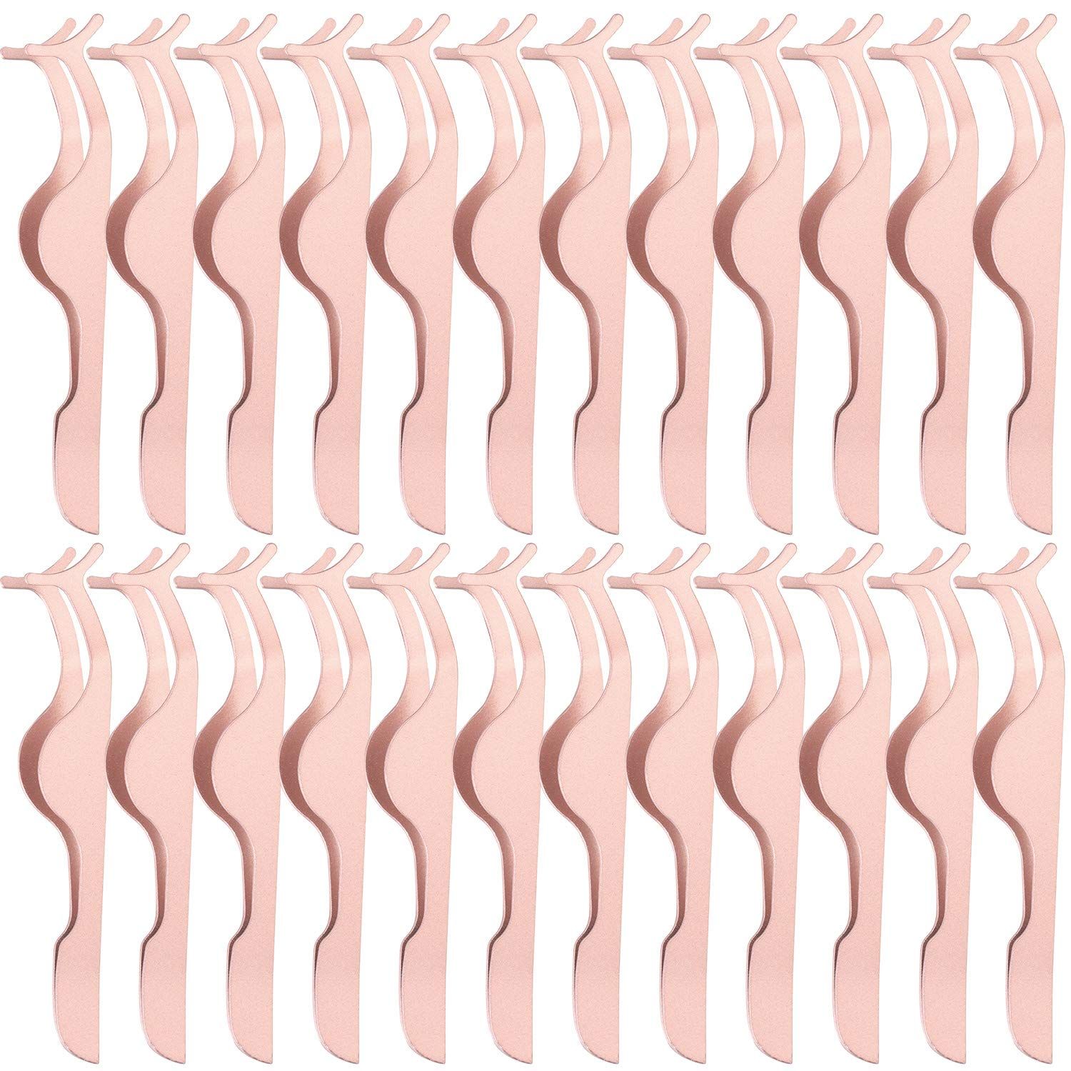 24 PCS False Eyelashes Applicator Tool Stainless Steel Eyelash Extension Tweezers Remover Clip Eyelash Tweezers ( Rose Gold )