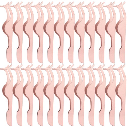 24 PCS False Eyelashes Applicator Tool Stainless Steel Eyelash Extension Tweezers Remover Clip Eyelash Tweezers ( Rose Gold )