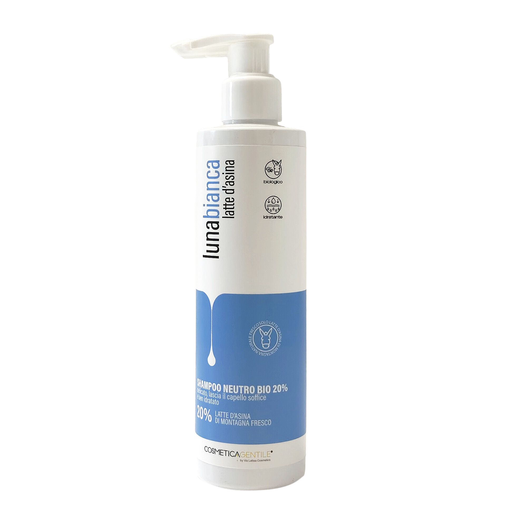 lunabianca 20% Donkey Milk Shampoo with Hydrolyzed Keratin & Wheat Protein – Gentle Moisturizing Hair Cleanser, Made in Italy, 250 ml