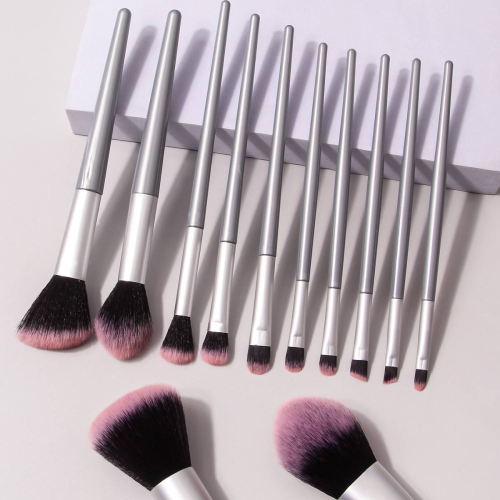 OEM/ODM Factory Price 11pcs Professional Cosmetic Makeup Brush Set Silver Handle Black Pink Gradient Bristles Beauty Tools