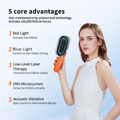 Home Use Red Light Therapy Sonic Vibrating Scalp Massager Hair Serum Applicator Hair Growth Laser Comb