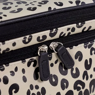2023 New Design Popular Style Unique Leopard Print Double Layer Toiletries Category Storage Portable Travel Leather Makeup Bag