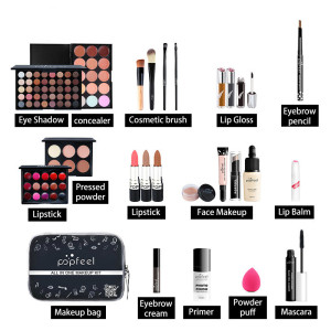 24PCS/Set Make Up Sets Cosmetics Kit Eyeshadow Lipstick Eyebrow Pencil Lip Gloss Makeup Brush Powder Puff with Makeup Bag Kit