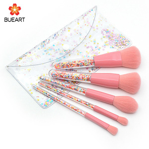 BUEART Rainbow Candy Makeup Brush Set 5pcs Makeup Brushes Transparent Crystal Handle for Blush, Foundation, Eyebrow, Eyeshadow,