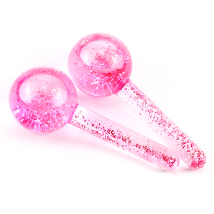 Custom Golden Glitters Beauty Tool Color Pink Rose Gold Cooling Facial Massage Roller Ice Globes For Face Private Label