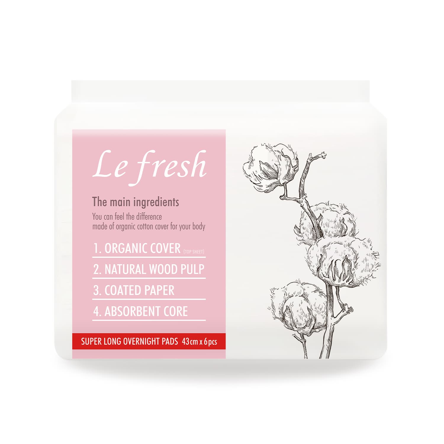 Lefresh Organic Cotton Sanitary Pads Super Long Overnight