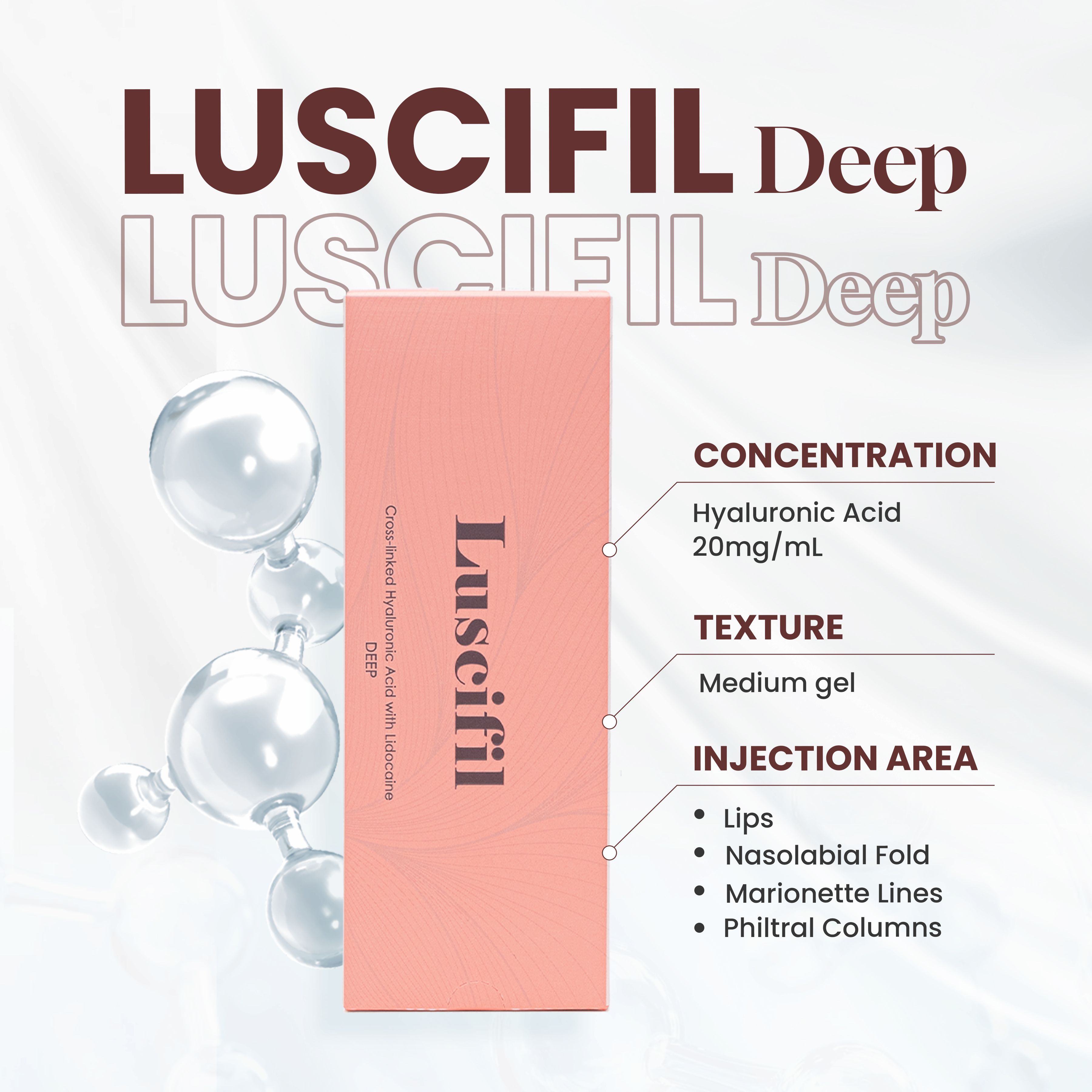 Luscifil Deep Dermal Filler Hyaluronic Acid Korean for facial lines, eye, nose, lips, cheek