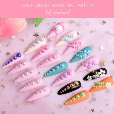 Mix Size Nail Art Pearls Tips Half Round Ab Shiny Pearls 3D Nail Beads Rhinestone Decoration DIY Salon Manicure Supply