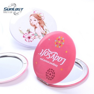 Small magnified makeup compact pocket mirror with logo