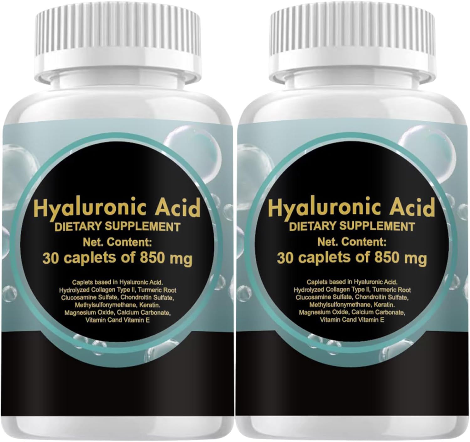 Hyaluronic Acid 850 mg – 60 Caplets | Hyaluronic Acid for Skin Hydration & Joint Support | 2 Pack of 30 Caplets | 60 Day Supply