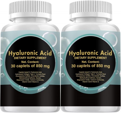 Hyaluronic Acid 850 mg – 60 Caplets | Hyaluronic Acid for Skin Hydration & Joint Support | 2 Pack of 30 Caplets | 60 Day Supply