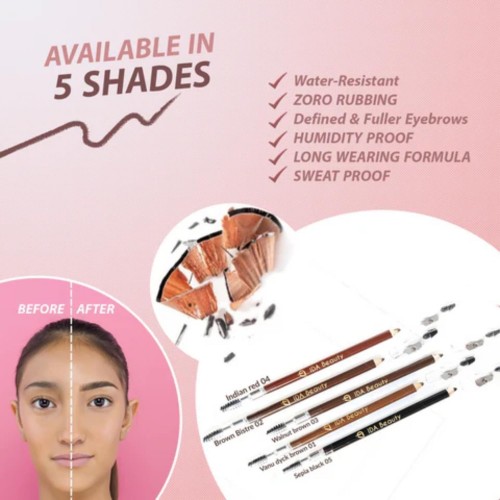 IDA Beauty Double-Sided Wooden Eyebrow Pencil - Waterproof Eyebrow Pencils for Women, Smudge-Proof, 24-Hour Wear | Vitamin-Enriched, Vegan, Halal, Cruelty-Free (1.3g)