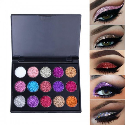 15 Colors Glitter Eyeshadow Sequins Shimmer Shiny Powder Palette Eyeshadow Cosmetic Waterproof Eye Shadow Powder Eyes MakeupTSLM