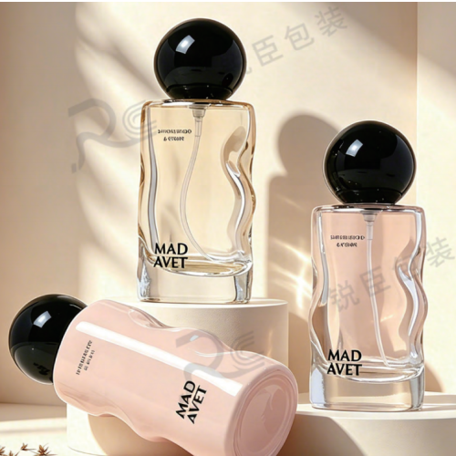 30ml Wavy Curved Glass Perfume Bottle with Black Round Ball Cap, Luxury Empty Fragrance Spray Bottle for Eau de Parfum