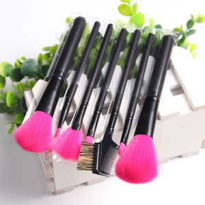 7Pcs Fuchsia Cosmetics Makeup Brushes Set Professional Beauty Foundation Powder Blush Complexion Perfection Brush Set Kit Tools