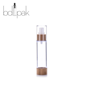 BDPAK bamboo cosmetic packaging airless pump bottle plastic bamboo cap clear Body cosmetic bottles for facial cream