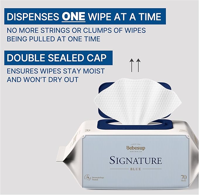 Bebesup Signature Blue Wet Wipes, Embossed 70 Sheets With Cap (75GSM)